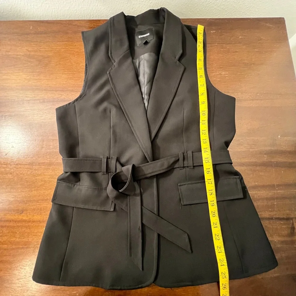 Express Womens Dark Navy Belted Blazer Vest Medium Professional Chic Business